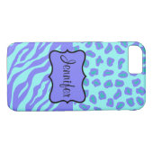 Türkis Lavender Zebra Leopard Name Personalisiert Case-Mate iPhone Hülle (Rückseite (Horizontal))