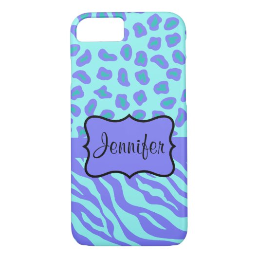 Türkis Lavender Zebra Leopard Name Personalisiert Case-Mate iPhone Hülle (Rückseite)