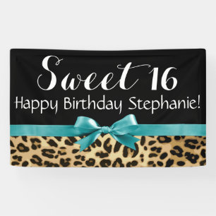 Türkis-Leopard-Druck-Bonbon 16 Geburtstags-Party Banner