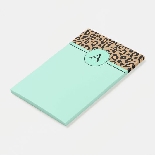 Türkis Leopard Monogram Desk Post It Notes Post-it Klebezettel (angewinkelt)