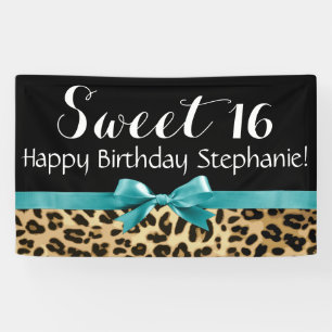 Türkis Leopard Print Sweet 16 Geburtstagsparty Banner