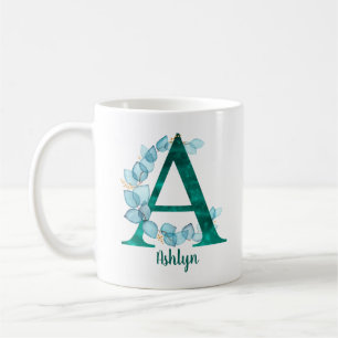 Türkis Letter Ein blauer Eukalyptuskranz Kaffeetasse
