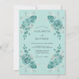 Türkis leuchtende florale Hochzeit Einladung