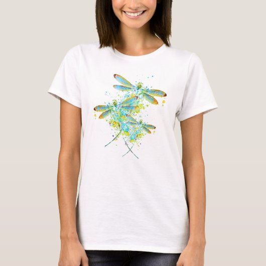 Türkis Libellen-Splatter T-Shirt (Vorderseite)