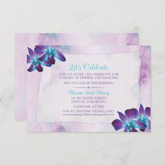 Türkis Lila Blue Dendrobium Orchid Wedding Begleitkarte (Vorne/Hinten)