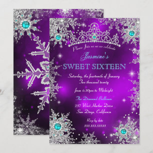Türkis Lila Winter Wonderland Sweet 16 Schneeflock Einladung