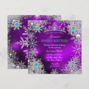 Türkis Lila Winter Wonderland Sweet 16 Schneeflock Einladung