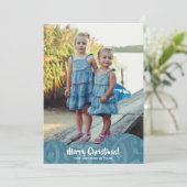 Türkis Linen Filigree Foto Weihnachten (Stehend Vorderseite)