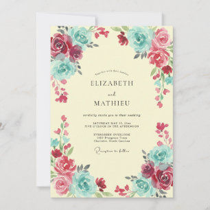 Türkis Magenta Gemalte Hochzeit Einladung