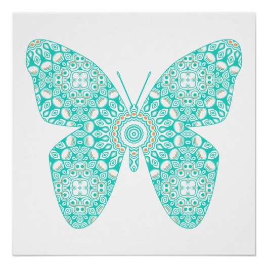 Türkis Mandala Butterfly Design Poster (Vorderseite)