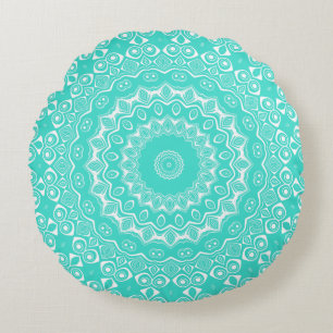 Türkis Mandala Muster Rundes Kissen