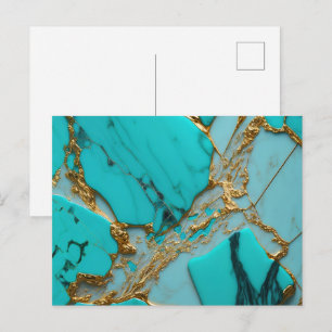 Türkis Marmor mit goldenen Adern Postkarte