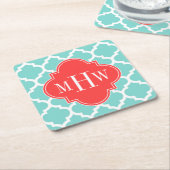Türkis Marokkanisch #5 Korallenrot 3 Initialmonogr Rechteckiger Pappuntersetzer (angewinkelt)