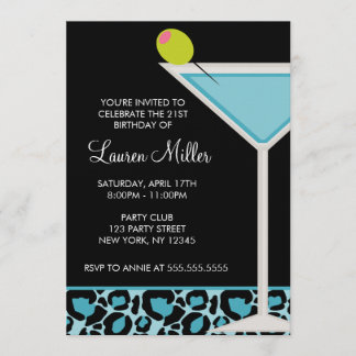 Türkis Martini und Leopard-Druck Einladung