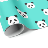 Türkis - Minimalistisches Panda-Muster Geschenkpapier (Rolleneckpunkt)