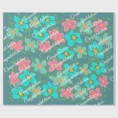 Türkis mit Blumenmuster Geschenkpapier (Flach)