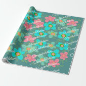 Türkis mit Blumenmuster Geschenkpapier (Ungerollt)