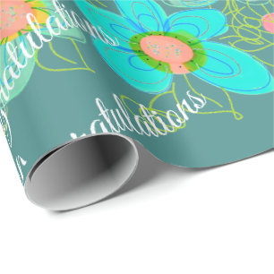 Türkis mit Blumenmuster Geschenkpapier