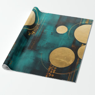 Türkis mit goldenen Formen Geschenkpapier