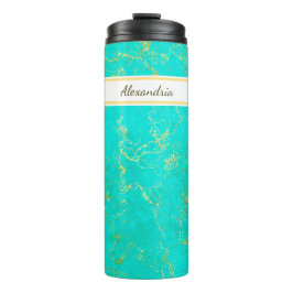 Türkis mit goldenen Venen Stone Muster und Name Thermosbecher