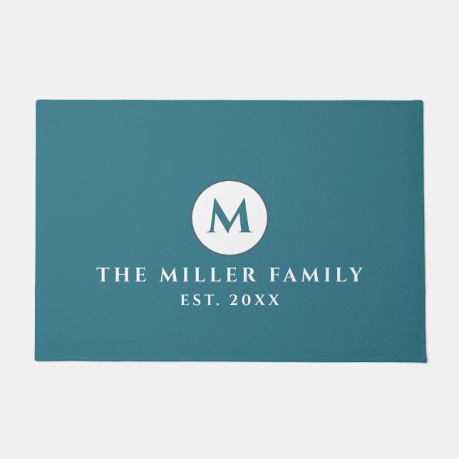 Türkis Mit Monogramm Familienname Doormat Fußmatte (Vorderseite)