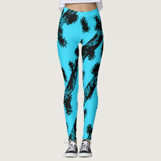 Türkis mit schwarzen Punkten und Streifen Leggings