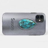 Türkis mit Silberverkleidung Case-Mate iPhone Hülle (Rückseite (Horizontal))