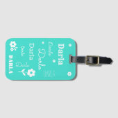 Türkis mit weißen Blume, individuell angepasst Gepäckanhänger (Vorderseite (Horizontal))