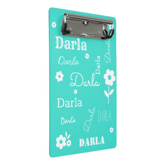 Türkis mit weißen Blume, individuell Mini Klemmbrett (Schrägansicht)