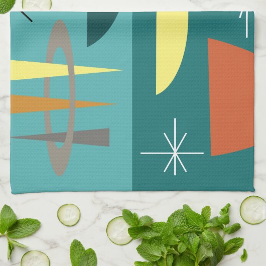 Türkis Mitte Jahrhundert Moderne Geschirrtuch (Gefaltet)