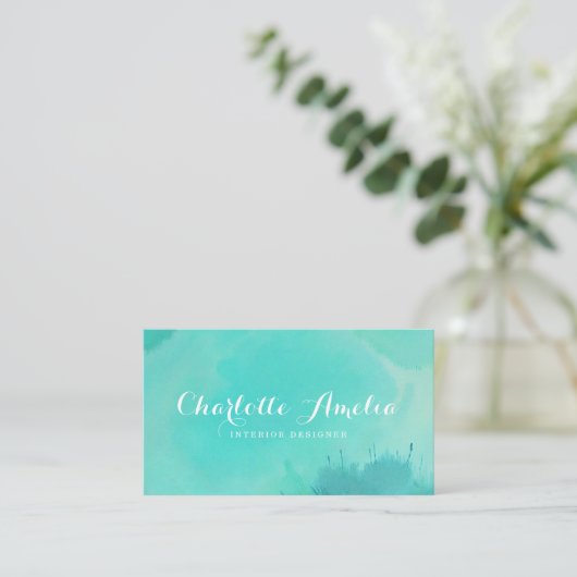 Türkis Moderne Elegante Wasserfarben Visitenkarte (Stehend Vorderseite)