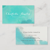 Türkis Moderne Elegante Wasserfarben Visitenkarte (Vorne/Hinten)