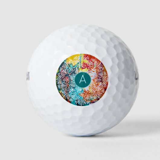 Türkis Monogram Initial Mandala Abstrakt Art Golfball (Vorderseite)