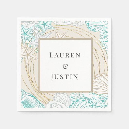 Türkis-Monogram Paper Napoleon Serviette (Vorderseite)