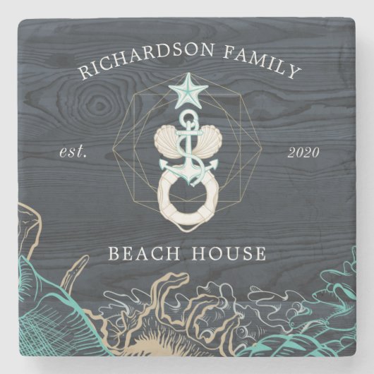 Türkis-Monogramm an der Küste Steinuntersetzer (Vorderseite)