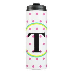 Türkis-Monogramm-Gelb-Rosa Thermosbecher