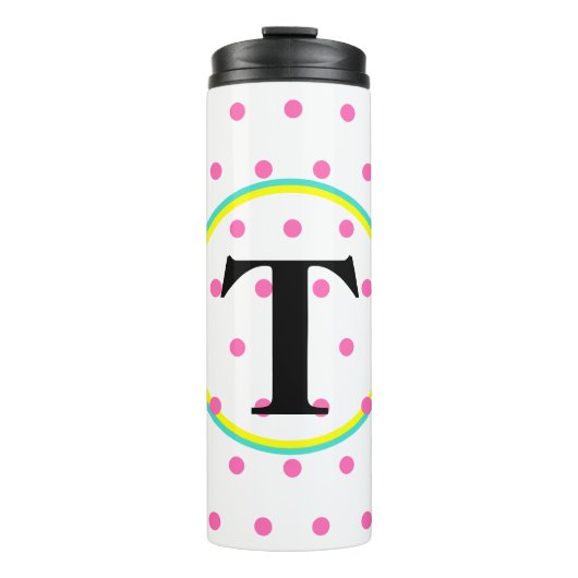 Türkis-Monogramm-Gelb-Rosa Thermosbecher (Vorderseite)