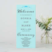 Türkis Moon Phases Pale Blue Wedding Program (Stehend Vorderseite)