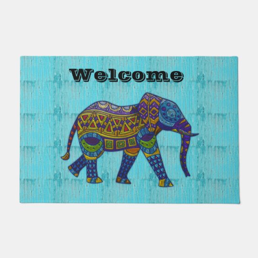 Türkis-Mosaik Elephant Door Mat Fußmatte (Vorderseite)