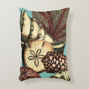 Türkis-Muschel und rote Korallen-Sammlung Zierkissen