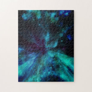 Türkis N Blauer Nebel und Sterne Puzzle