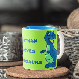 Türkis | Name personalisieren | Dinosaurier | TASS Zweifarbige Tasse