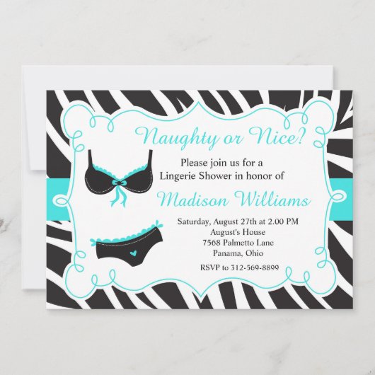 Türkis-Naughty- oder Nice-Lingerie-Brautparty Einladung (Vorderseite)