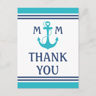 Türkis Nautical Heart Anchor Vielen Dank Postkarte