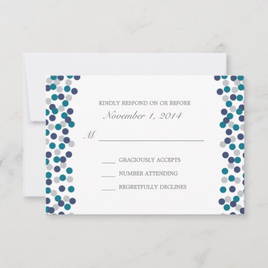 Türkis Navy Gray Polka Dot Wedding Response RSVP Karte (Vorderseite)