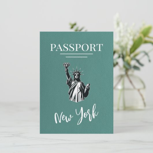 Türkis New York City Passport Save the Date (Stehend Vorderseite)