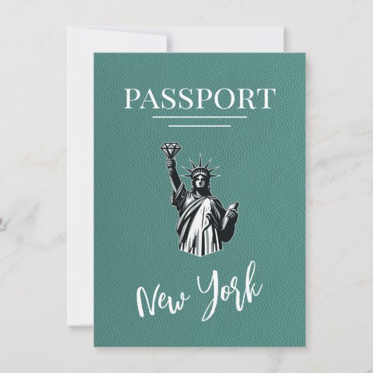 Türkis New York City Passport Save the Date (Vorderseite)