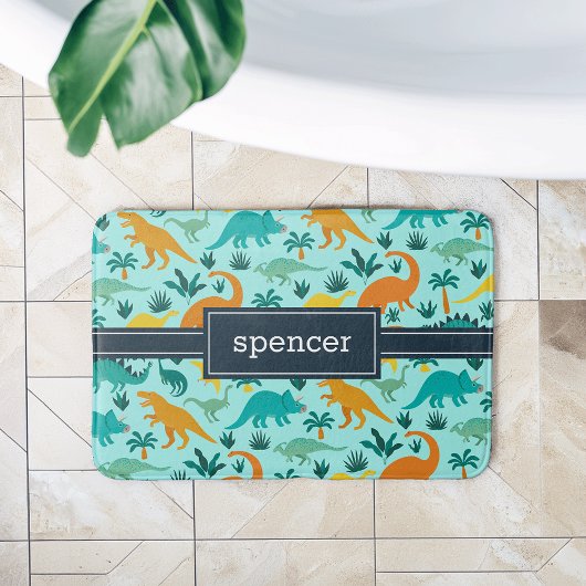 Türkis | Niedlich farbige Dinosaurier Muster Kids Badematte
