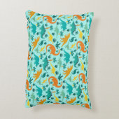 Türkis | Niedlich farbige Dinosaurier Muster Kids Dekokissen (Rückseite(Vertikal))