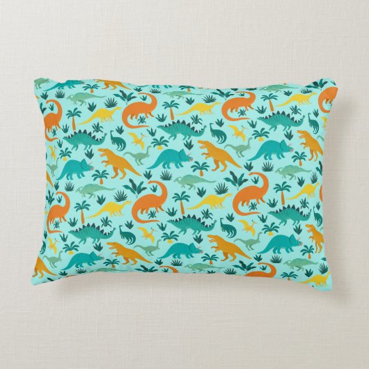 Türkis | Niedlich farbige Dinosaurier Muster Kids Dekokissen (Rückseite)